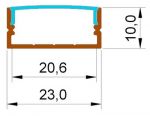 Накладной профиль с матовым экраном 23х10мм, длина 2м, Серебро